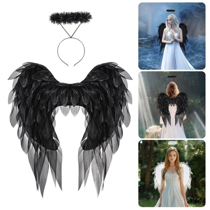 Angel Costume Accessory with Halos Headband Fairys Angel Wing Fairys Angel Wing for Halloween Cosplay Photograph Prop