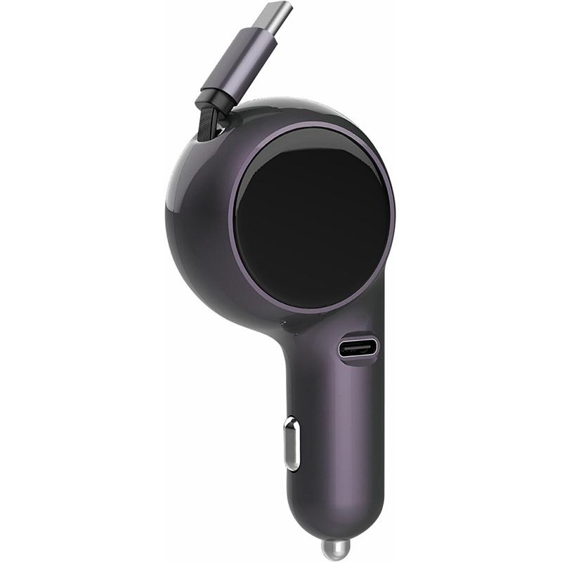 

K2 PD 30W Порт Type-C Адаптер Швидкої Зарядки для Телефону Автомобільний Зарядний Пристрій з 60W Type-C Висувним Кабелем