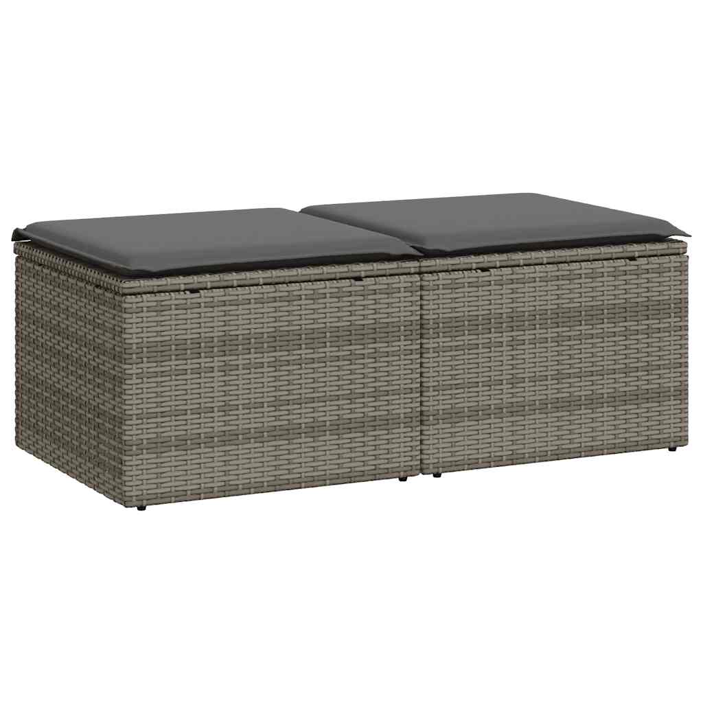 2 Piece Grey Garden Sofa Set with Cushions Poly Rattan & Acacia