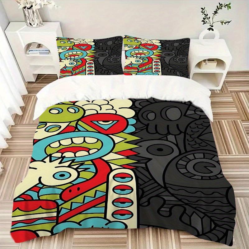 3pcs Psychedelic Patterns 1Cover + 2Pillowcases, PillowInserts NotIncluded, Machine Washable, All - Season Use, Suitable for Bedroom Guest Room99