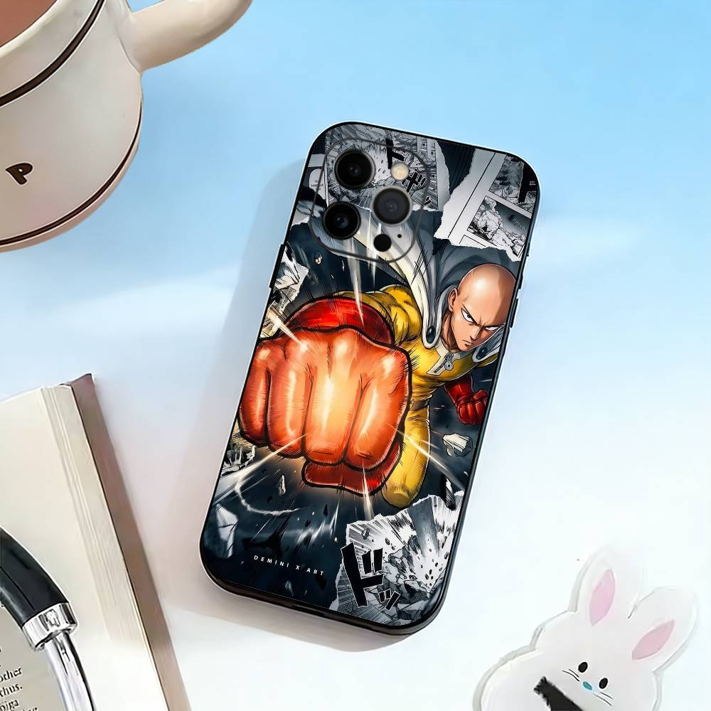 OO-One-Punch M-Man Phone Case For iPhone 17,16,15,14,13,12,11 Plus,Pro Max,XS,Soft Silicone Black Cover