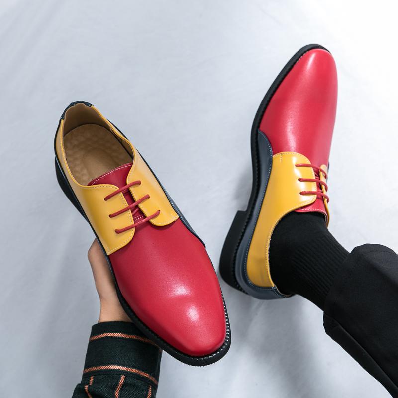 Three Color Combination Design Non Slip Artist Actor Flat Bottomed Pointed Tip Men Interesting Humorous Performance Oxford Shoes