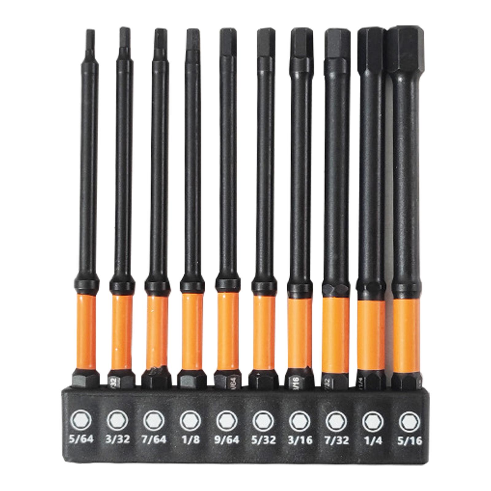

10Pcs Impact Hex Head Allen Wrenches Drill Bit Set 100mm H1.5-H8 Hex Shank Steel Hex Screwdriver Bit for Assembling B