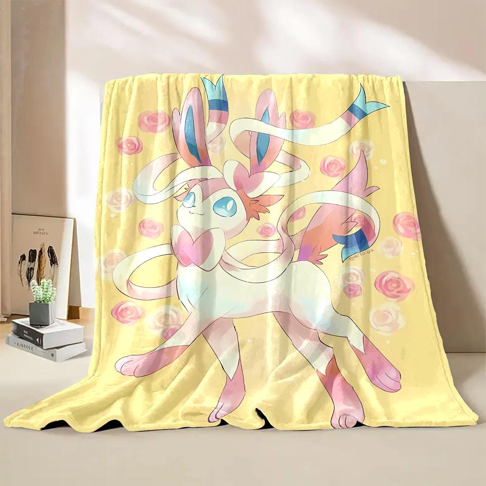 Multiple Sizes Pokemon Cute Sylveon Eevee Flannel Blanket for Home Sofa Office Break Blanket Children Student Kids Luxury Gifts