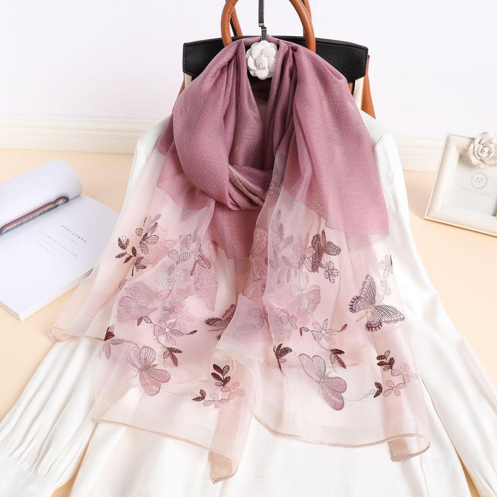Seide Wolle Schal Schals Wickeltücher Bufanda Floral Pashmina Stickerei Schals Foulard Hijab Sommer Uni Damen Haarbandana