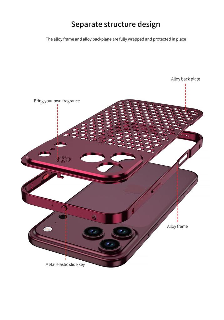 iPhone 18 Pro/Pro Max Aromatherapy Heat Dissipation Metal Snap-On Case