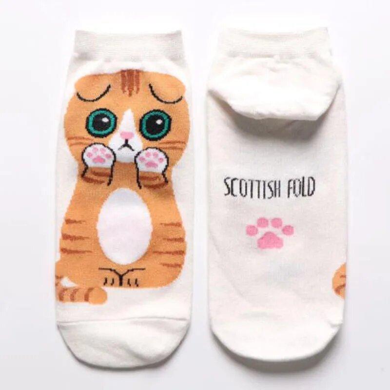5 Ζεύγη/Σετ Γυναικείες κάλτσες με κινούμενα σχέδια, χαριτωμένες γάτας, αναπνέουσες, ιδανικές για καθημερινή μόδα