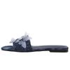 Fashion Denim Butterfly Decoration Flat Sandal Round Toe Open Toe Designer Slippers Summer Fashion Comfortable Big Size Beach Women Shoe