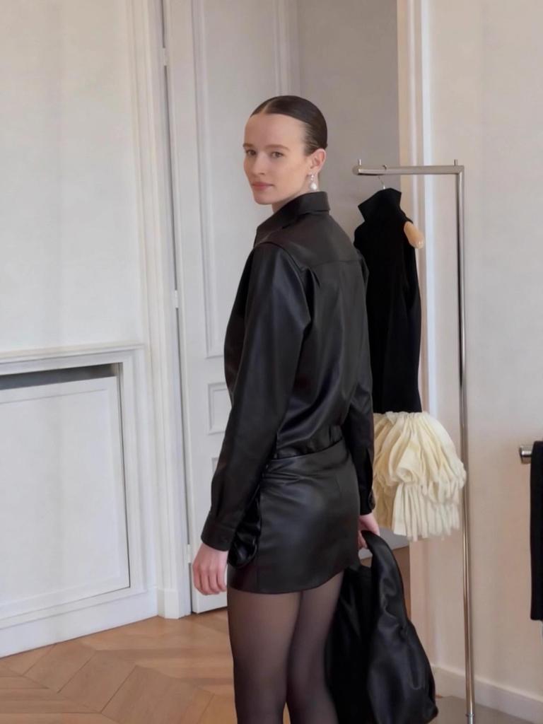 M@dga Niche Chic 3D Floral Slim Leather Jacket & Skirt Set