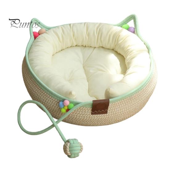 Cozy Cat Bed for All Seasons Handwoven Cotton Rope Bed, Scratchable Indoor Sleeping Basket, Breathable Woven with Pad Round Pet House Cats Kittens And