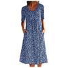 Vestido feminino de verão boho com estampa floral, gola redonda, manga curta, bolso