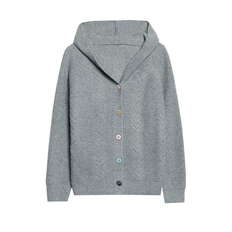 Hooded Korean Versatile Knitted Cardigan Women's Short Casual Autumn Winter Solid Color Mom Outfit Sweater Jacket