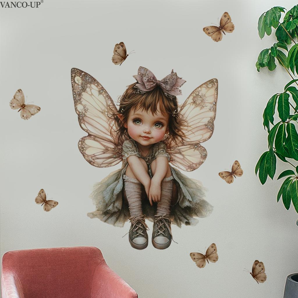 Creative Cute Rabbit Dinosaur Butterfly Fairy Girl Wall Stickers, Self-Adhesive Decor for Bedroom Living Room Decoration
