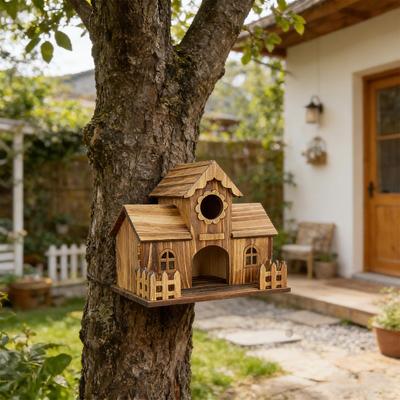 Birdhouses for Outdoors Wooden Natural Rustic Nest Chickadee Bird House for Nesting Feeding Breeding Garden Tree Balcony Deck