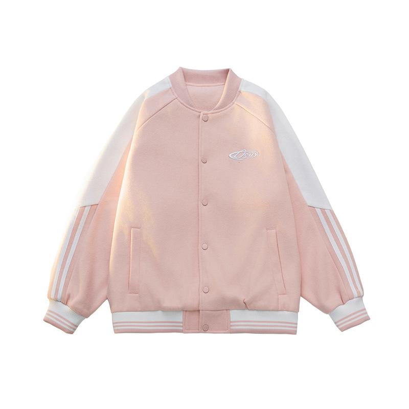 Dopamine Baseball Collar Jacket for Men and Women In The Same Style Spring and Autumn New Hong Kong Style Striped Couple Jacket
