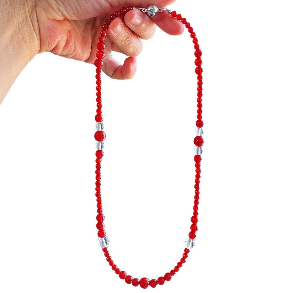 Retro National Style Natural Pink Crystal Contrasting Color Blue Quartzite Jade Natural White Crystal Necklace Neck Chain Lock