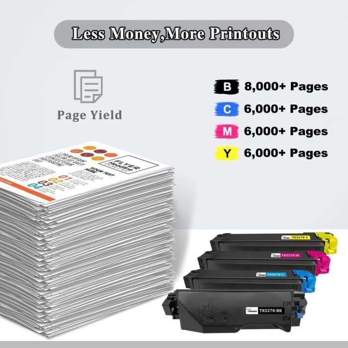 Cartouches De Toner Compatibles - TOPRINT - TK5270 - 8000 Pages Noir - 6000 Pages CMY - 4 Packs