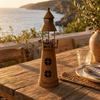 Metal Lighthouse Candle Holder with Rusted Finish Rustic for Mantel, Entryway