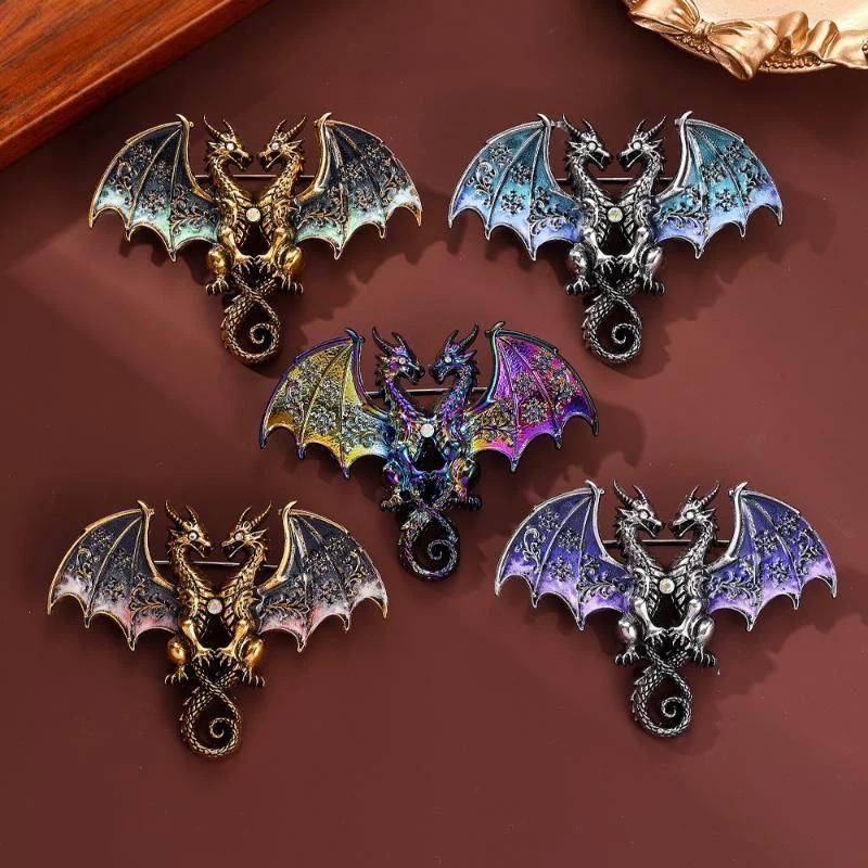 Matte Finish Metal Double Headed Dragon Brooch 1Pcs Unisex Animal Pin Fashion Accessory for Blazer Backpack Daily Outfit