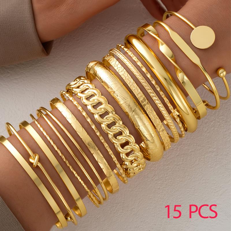 15 Pcs Retro Gold Color Minimalist Bangle Set for Women Fashion Chic Geometric Knotted Bracelets Daily Party Jewelry Gifts 2026