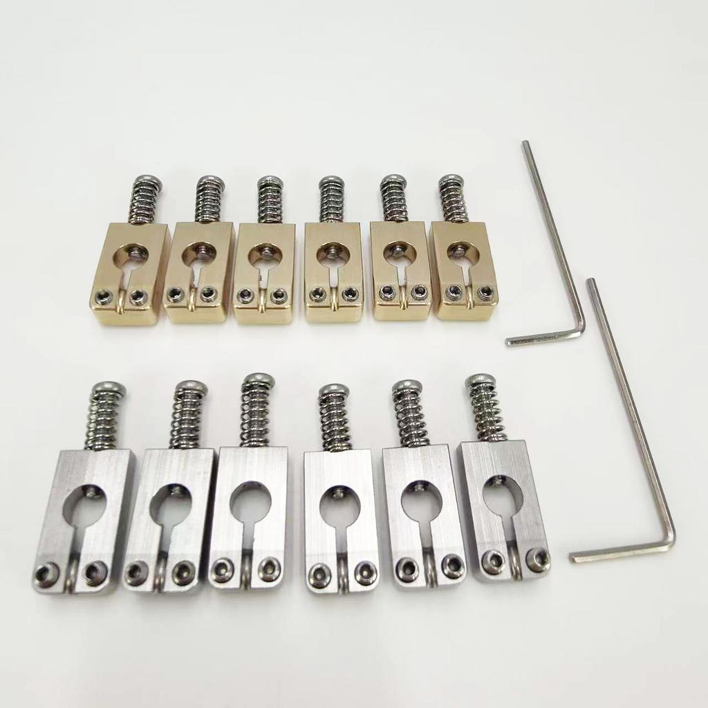 6-piece Set of Round-hole Bridge Natural Brass and Natural Stainless Steel Electric Guitar Bridges String Guide Bridge