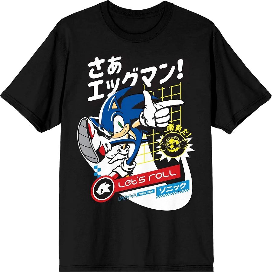 Мужская черная футболка с графическим принтом Bioworld Соник Ёжик с кандзи S