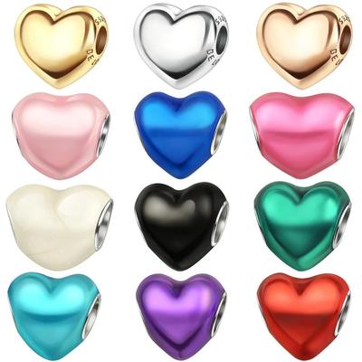 New 925 Silver Colorful Shine Heart Shaped Charms Beads Fit Snake Chain Bracelet Necklace Women DIY Fine Jewelry Gifts