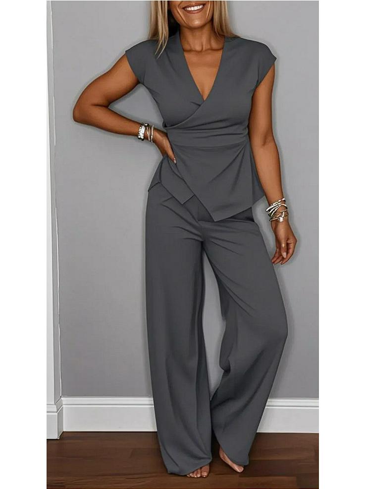 

Женский летний комплект из двух предметов с V-образным вырезом без рукавов 2025 3XL темно-серого