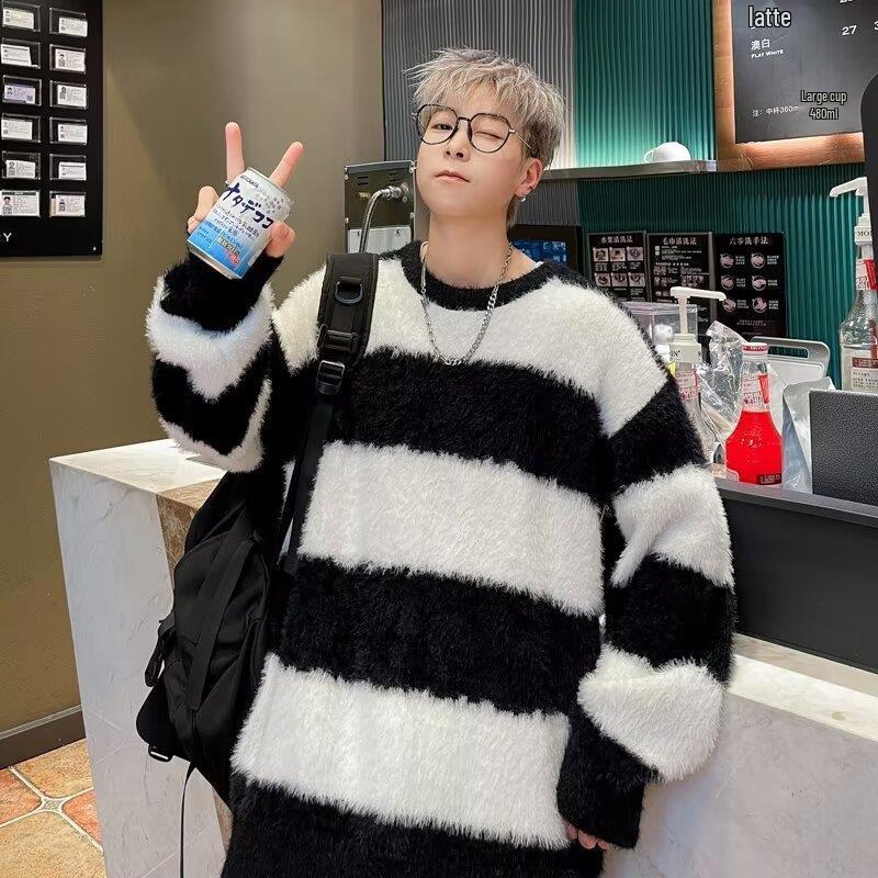 Unisex Japanese Striped Crew Neck Sweater – Cozy Loose Fit for Autumn/Winter