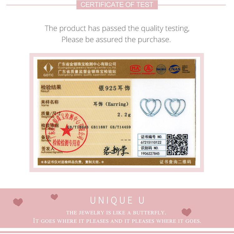 Bisaer 925 Sterling Silver Simple Fashionable Heart Shape Stud Earrings for Women Wedding Fine Jewelry