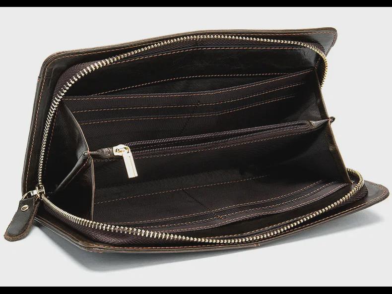 MVA Men's Long Retro Genuine Leather Wallet - Large Capacity Card Holder with Multiple Slots, First Layer Cowhide Clutch Bag.