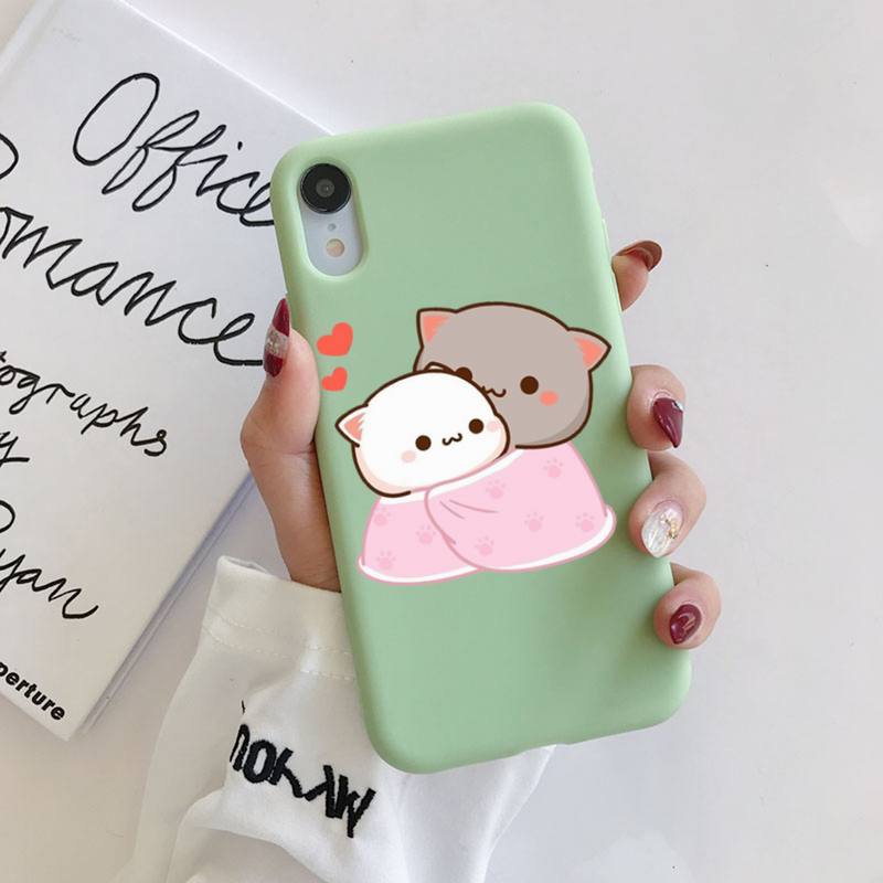 FHNBLJ Mochi Peach Goma Cat Phone Case Soft Solid Color for iPhone 11 12 13 Mini Pro XS MAX 8 7 6 6S Plus X XR
