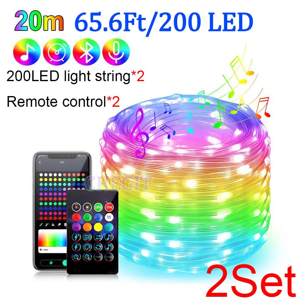 Outdoor Fairy Lights Waterproof, Max 65.6FT/20M Smart 200 LED Color Changing Fairy Lights with Remote and APP Control,Party