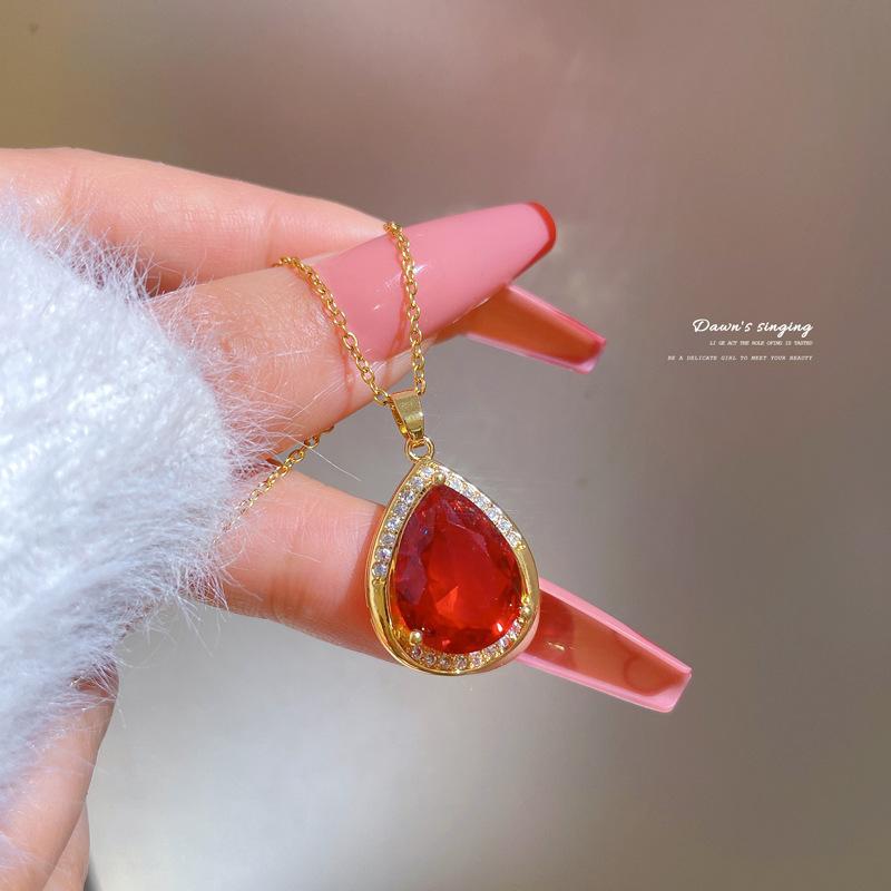 Luxury Ruby Full Diamond Micro-Diamond Necklace Women'S Transfer Bead Collarbone Chain With Jewelry