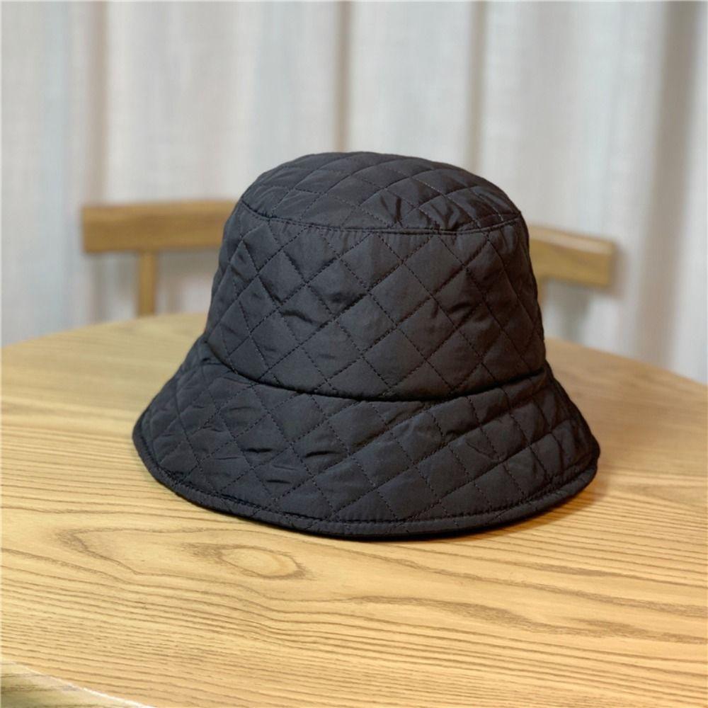 Rhombus Grid For Ladies For Girls Down Cotton Fisherman Hat Korean Style Hat Panama Hat Bucket Cap