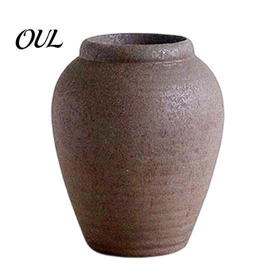 Weathered Stone Texture Plant Holder Retro Round Ceramic Vase, Small Hydroponic Planter, Rustic Style Decorative Ornament Table Centerpiece