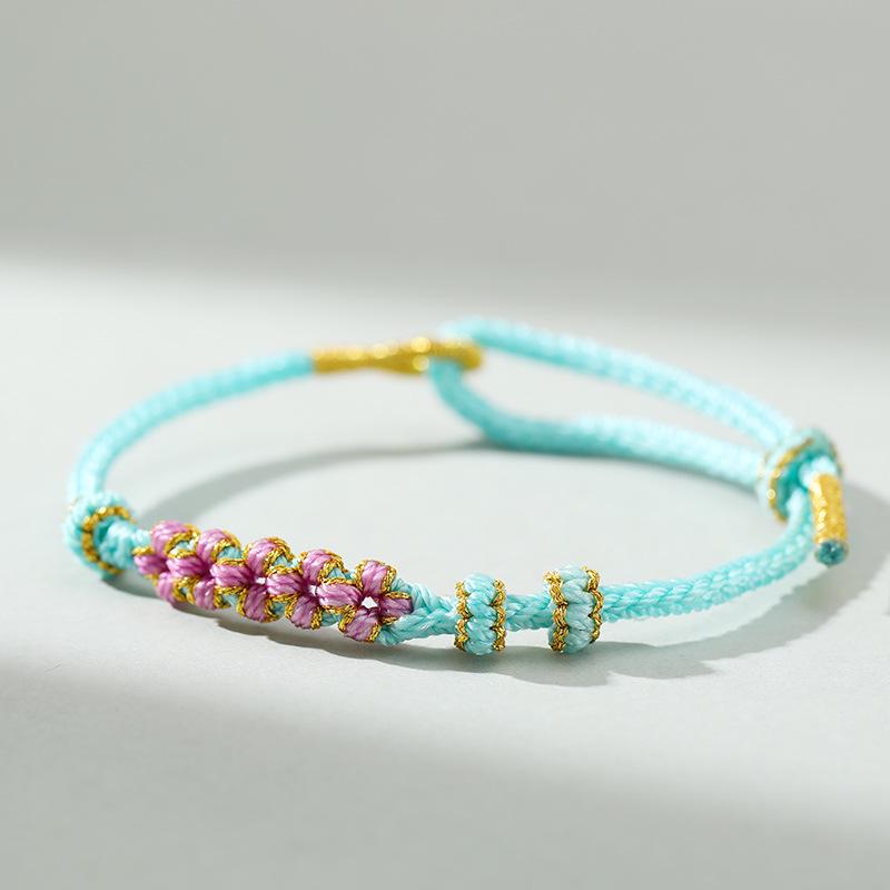 Dragon Boat Festival Peach Blossom Knot Bracelet - Five-Color DIY Beaded Rope for Couples