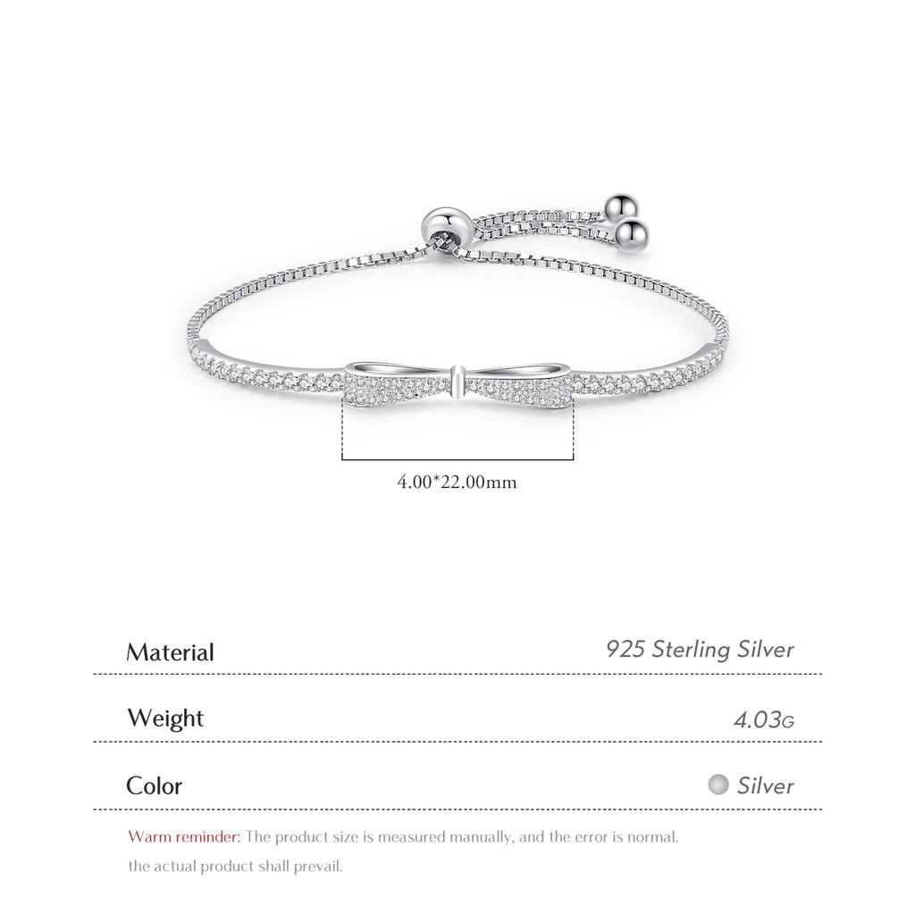 Luxury Charm Adjustable Boxes Chain for Women  Fine Jewelry 925 Sterling Silver Sparkling Zirconia Bowknot Bangle Bracelet