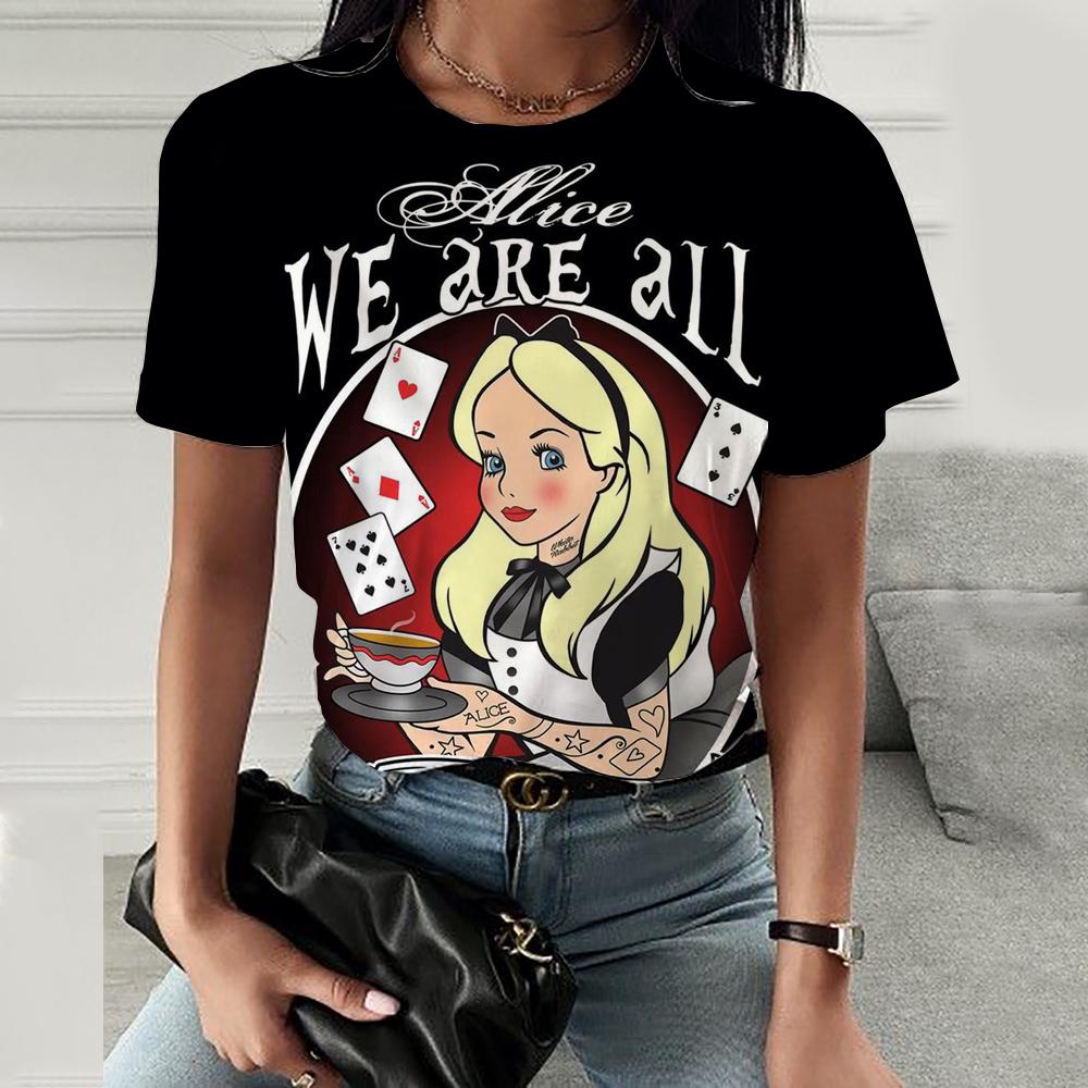 Kreslené dámské tričko s potiskem Disney princezen Letní tričko s krátkým rukávem Harajuku ležérní kulatý výstřih streetwearové oblečení