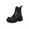 Cowhide Version Leg Essence Spice Girl Heavy Shrinkage Cowhide Lace-up Side Zipper Thick Heel Short Boots Locomotive Outdoor Martin Boots Women