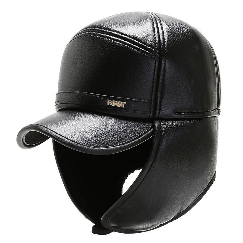 Beat Letter Warm Cap Pu Leather Outdoor Windproof Breathable Sun Protection