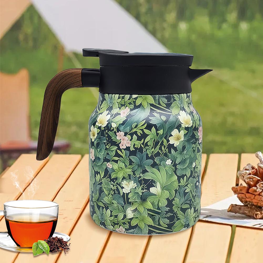 800ml Retro Floral Kitchen Tea Kettle with Infuser Insulated Teapot Wood Handle Tea Separation Thermal Insulation Pot for Family