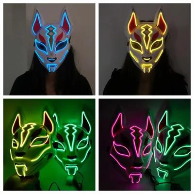 Hochwertige PVC Japanische Fuchsmaske Wiederverwendbar Langlebig LED Neonlicht Maske Vollgesichts-Halloween-Kostümmaske