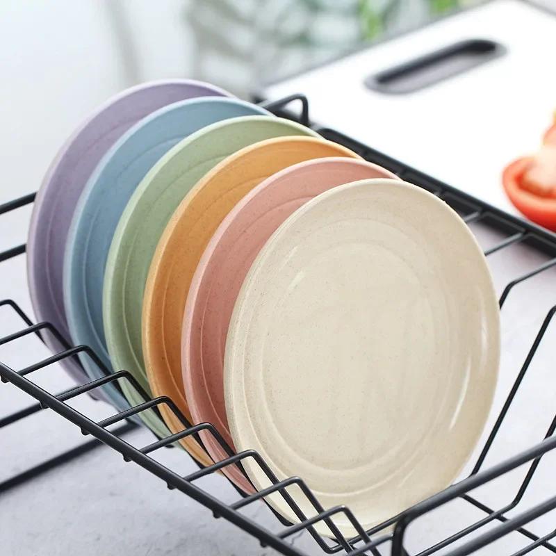 6pcs 15/20/23/25cm Lightweight Unbreakable Wheat Straw Plates Deep Dinner Plate for Kids Toddler Adult Dishwasher Microwave Safe