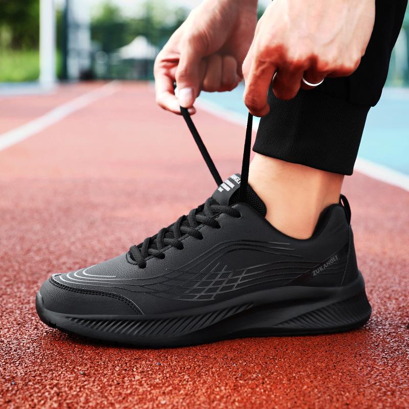 Men's Shoes Autumn and Winter Black Leather Sneakers Waterproof and Non-slip Casual Running Travel Shoes Lightweight Soft Sole Versatile