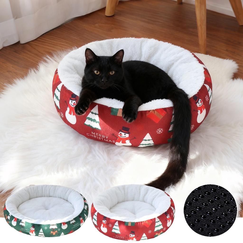 Soft Polyester Circular Christmas Pet Bed Warm Winter Bed for Small/Medium DogsPlush Cushioning,Perfect Christmas Gift for Pets