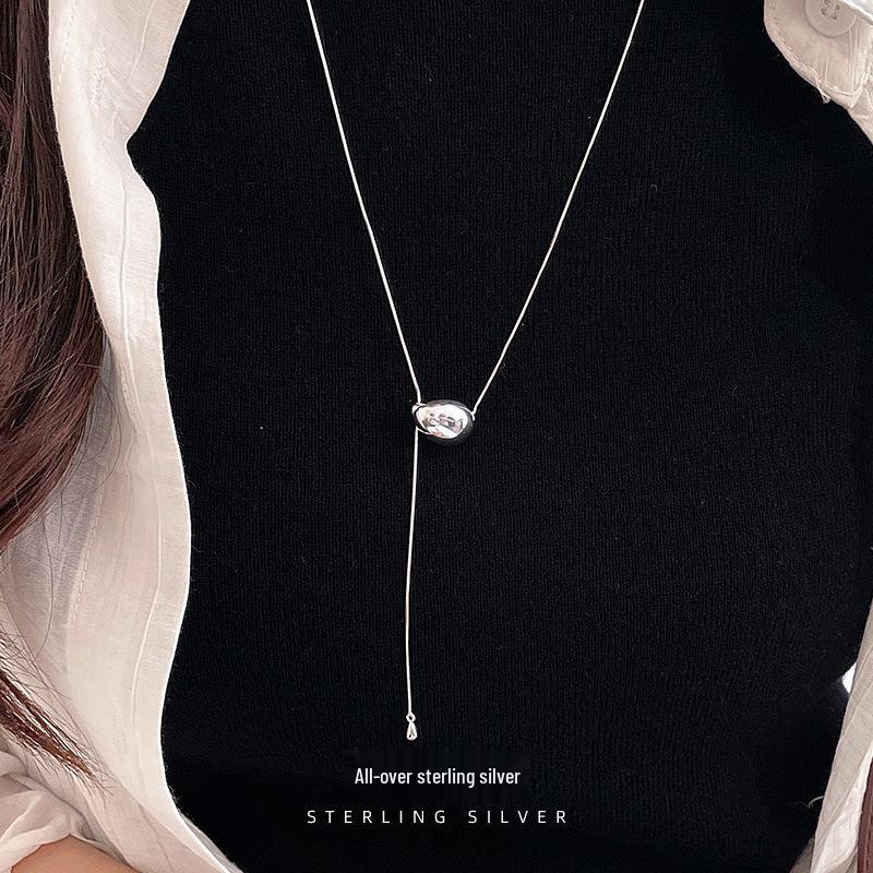Cui Yan S925 Sterling Silver Y-Shape Korean Style Adjustable Long Necklace for Women - High-End Sweater Chain.