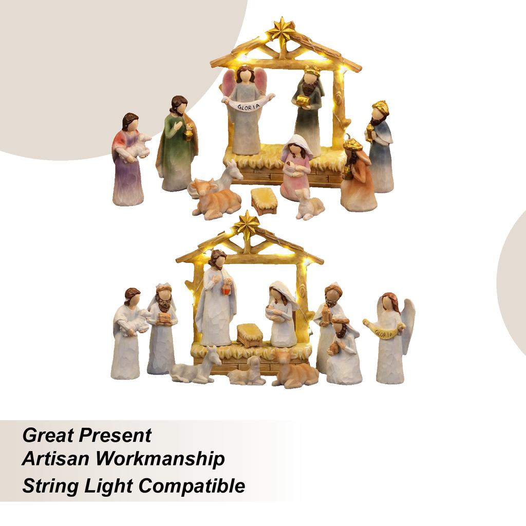 Christmas Manger Nativity Set Resin Christmas Manger Scene Nativity Statue Holiday Party Supplies For Mantel Desk Room Bedroom