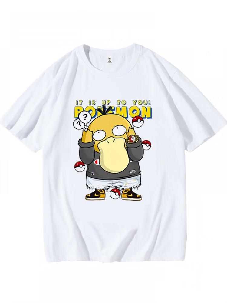 

Pokémon Anime Psyduck Printing Oversized Cotton Tshirt Men and Women Comfortable Fashion Y2K Childrens Clothing Summer Tshirt L