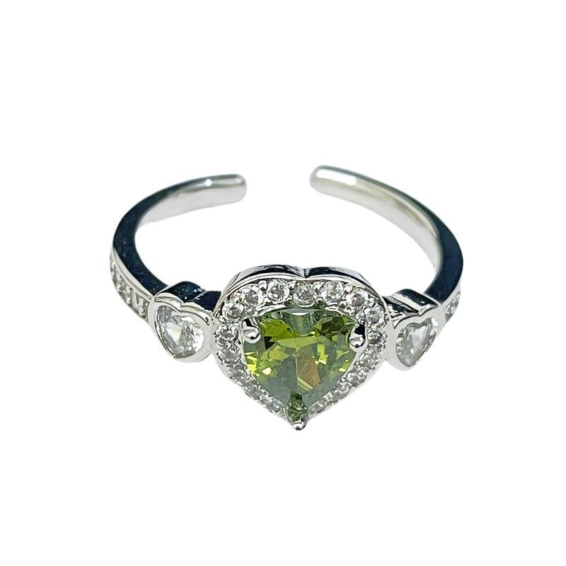 Heart-Shaped Olive Green With Zir*****Pen Ring, Women'S Niche Design, Colorful Treasure, Luxury High-End Ring, Index Finger Ring.